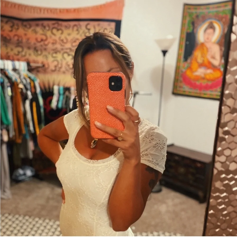 Free People White Lace Short Sleeve Mini Dress - Picture 3 of 4